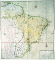 ブラジルの地図、1749年（カラー彫刻）